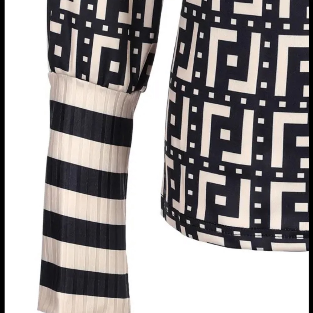 🎉New Modern Sexy Geometric Print Zipper One Shoulder Sleeve Top - Picture 6 of 10